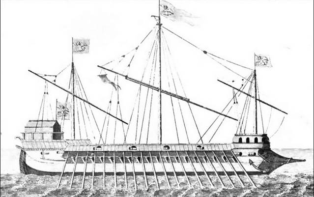 desenho de galera veneziana ao tempo da batalha de lepanto