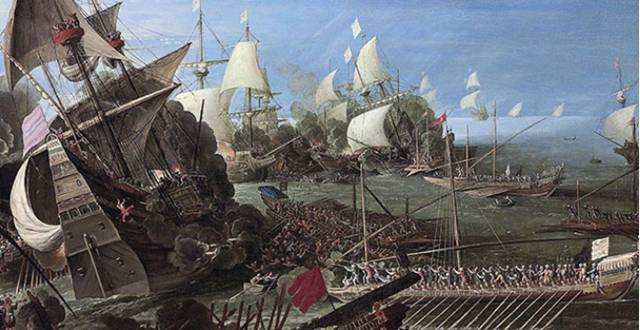 imagem da A batalha de Lepanto na viso do pintor Andries van Eertvelt 